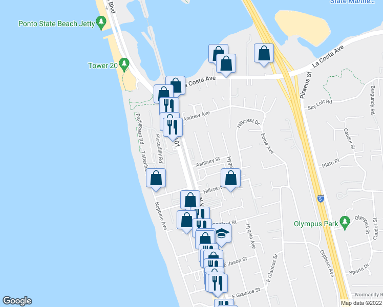 map of restaurants, bars, coffee shops, grocery stores, and more near 1717 North Vulcan Avenue in Encinitas