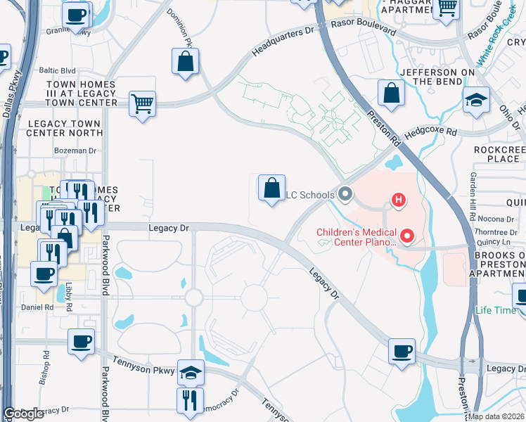 map of restaurants, bars, coffee shops, grocery stores, and more near in Plano