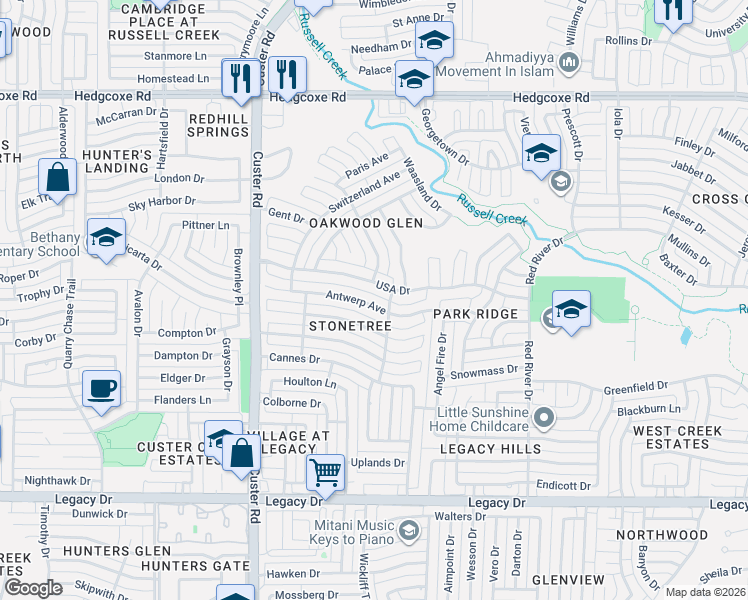 map of restaurants, bars, coffee shops, grocery stores, and more near 2013 Brabant Drive in Plano