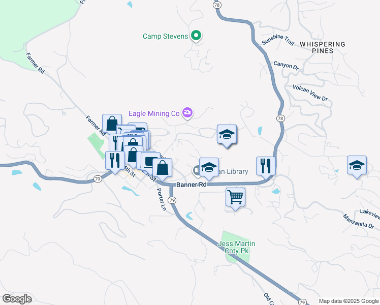 map of restaurants, bars, coffee shops, grocery stores, and more near 2380 Cape Horn Avenue in Julian