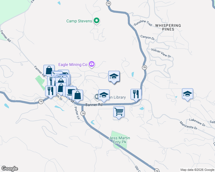 map of restaurants, bars, coffee shops, grocery stores, and more near 1704 Cape Horn Avenue in Julian