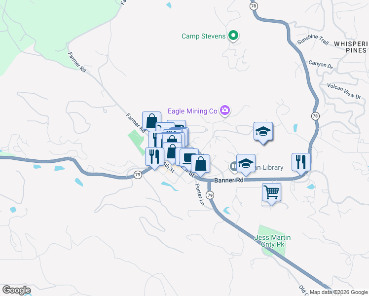 map of restaurants, bars, coffee shops, grocery stores, and more near 2503 Washington Street in Julian