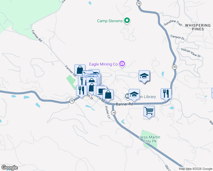 map of restaurants, bars, coffee shops, grocery stores, and more near 2014 2nd Street in Julian