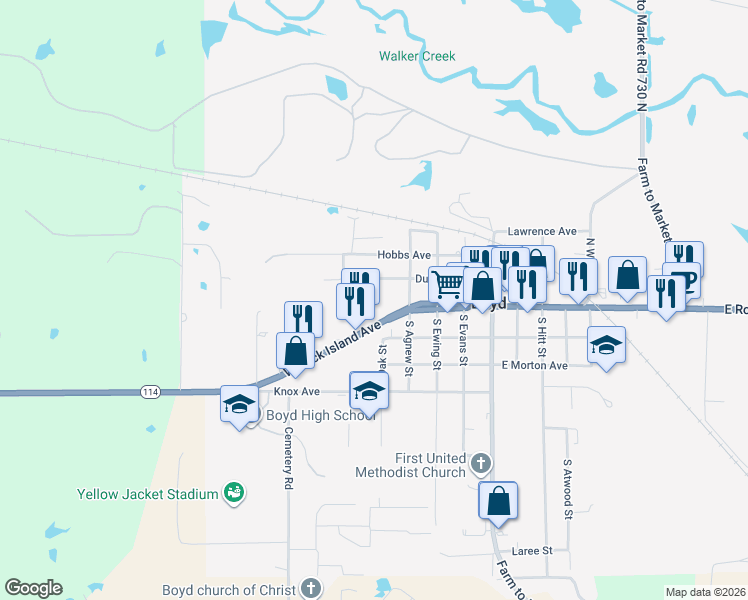 map of restaurants, bars, coffee shops, grocery stores, and more near 100 Agnew Street in Boyd