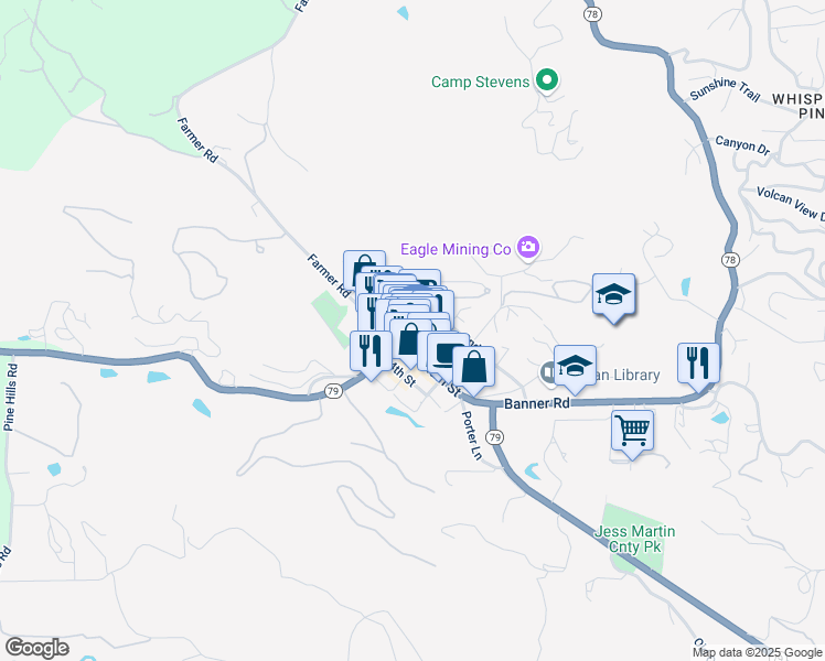 map of restaurants, bars, coffee shops, grocery stores, and more near 2605 Washington Street in Julian