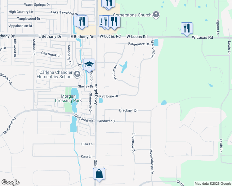 map of restaurants, bars, coffee shops, grocery stores, and more near 5606 Kensington Court in Parker