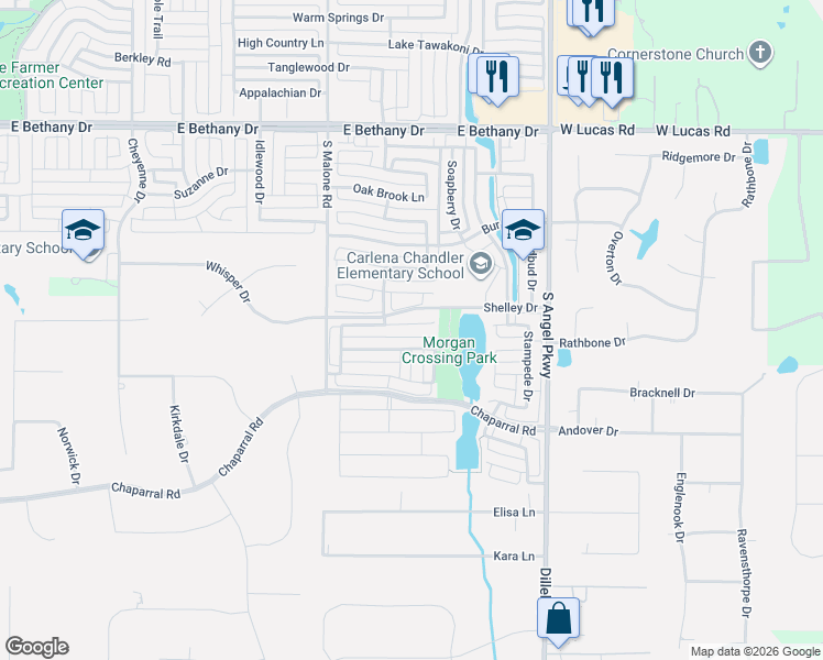 map of restaurants, bars, coffee shops, grocery stores, and more near 1710 Tulare Drive in Allen