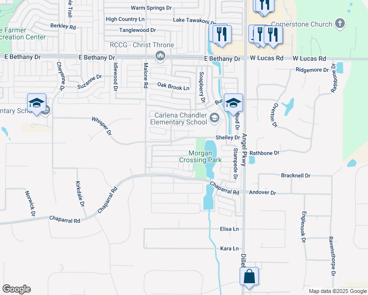 map of restaurants, bars, coffee shops, grocery stores, and more near 1710 Tulare Drive in Allen