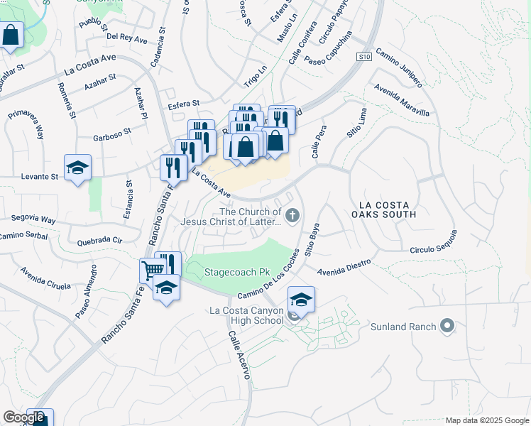 map of restaurants, bars, coffee shops, grocery stores, and more near 7703 Caminito Puerto in Carlsbad