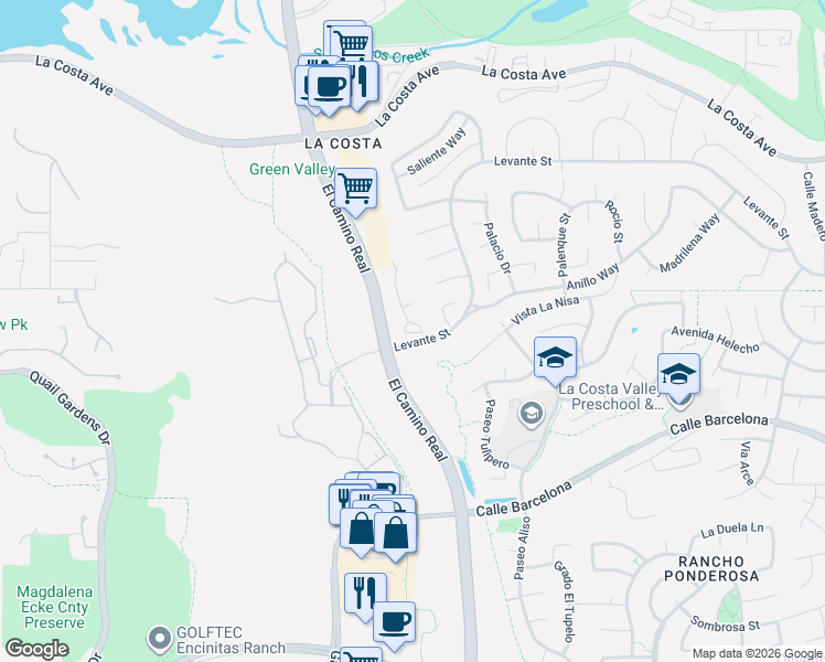map of restaurants, bars, coffee shops, grocery stores, and more near 7787 Falda Place in Carlsbad