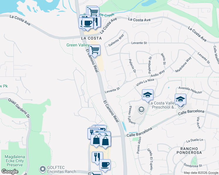 map of restaurants, bars, coffee shops, grocery stores, and more near 7787 Falda Place in Carlsbad