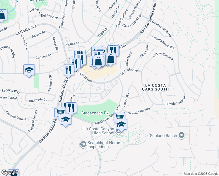 map of restaurants, bars, coffee shops, grocery stores, and more near 7706 Caminito Puerto in Carlsbad