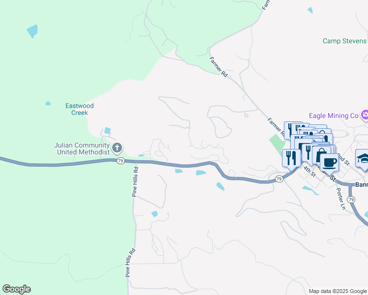 map of restaurants, bars, coffee shops, grocery stores, and more near 2652 Payson Drive in Julian