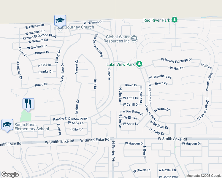 map of restaurants, bars, coffee shops, grocery stores, and more near 21929 Dietz Drive in Maricopa