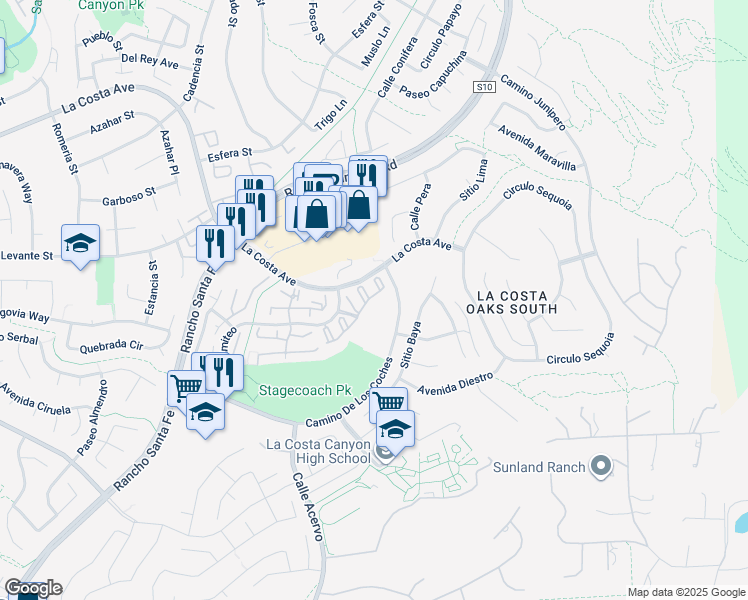 map of restaurants, bars, coffee shops, grocery stores, and more near 3517 Caminito Sierra in Carlsbad