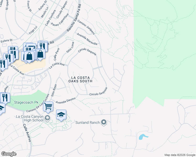 map of restaurants, bars, coffee shops, grocery stores, and more near 7340 Corte Hortensia in Carlsbad