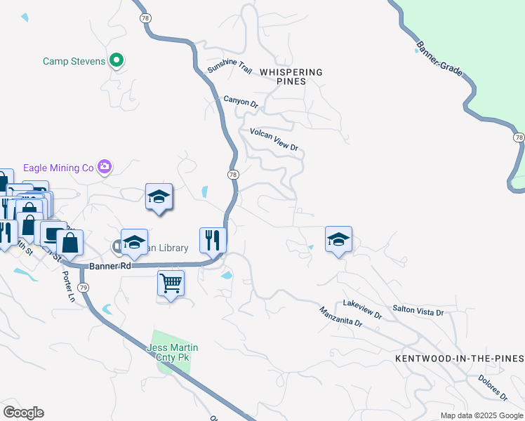 map of restaurants, bars, coffee shops, grocery stores, and more near 2286 Sunset Drive in Julian