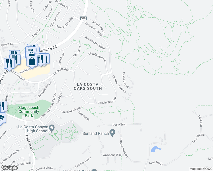 map of restaurants, bars, coffee shops, grocery stores, and more near 7340 Corte Hortensia in Carlsbad