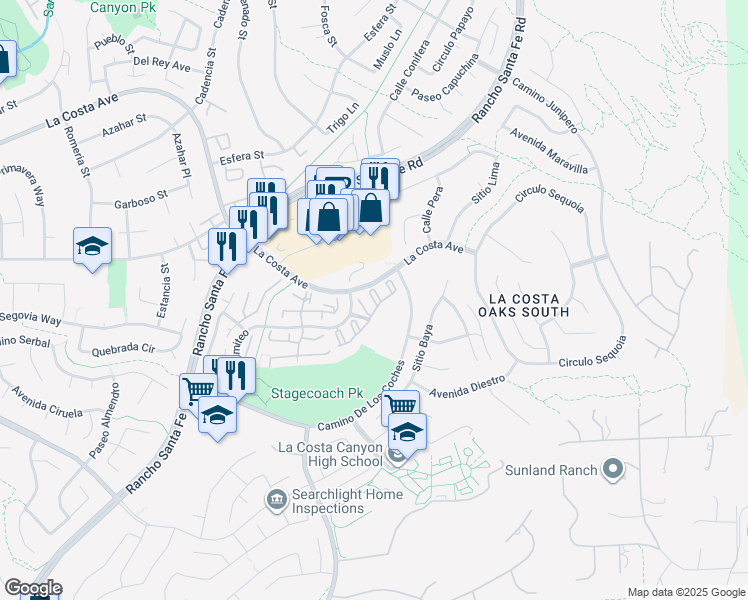 map of restaurants, bars, coffee shops, grocery stores, and more near 7704 Caminito Leon in Carlsbad