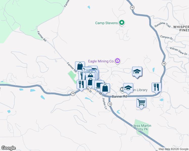 map of restaurants, bars, coffee shops, grocery stores, and more near 2503 Washington Street in Julian