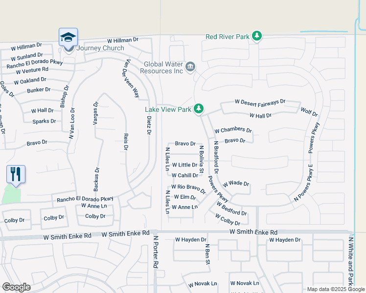 map of restaurants, bars, coffee shops, grocery stores, and more near 41271 West Bravo Drive in Maricopa