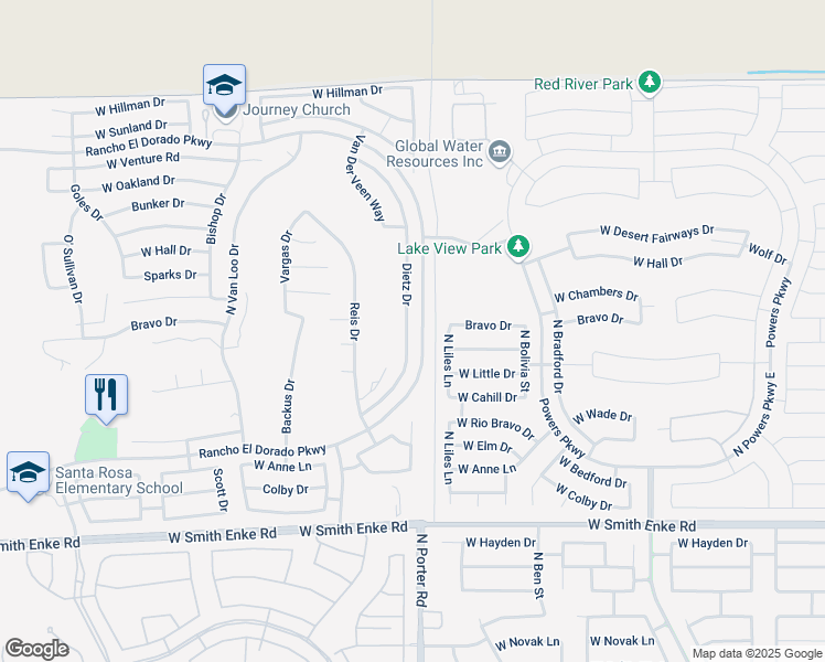 map of restaurants, bars, coffee shops, grocery stores, and more near 21929 Dietz Drive in Maricopa