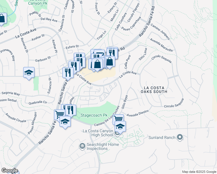 map of restaurants, bars, coffee shops, grocery stores, and more near 7701 Caminito Leon in Carlsbad