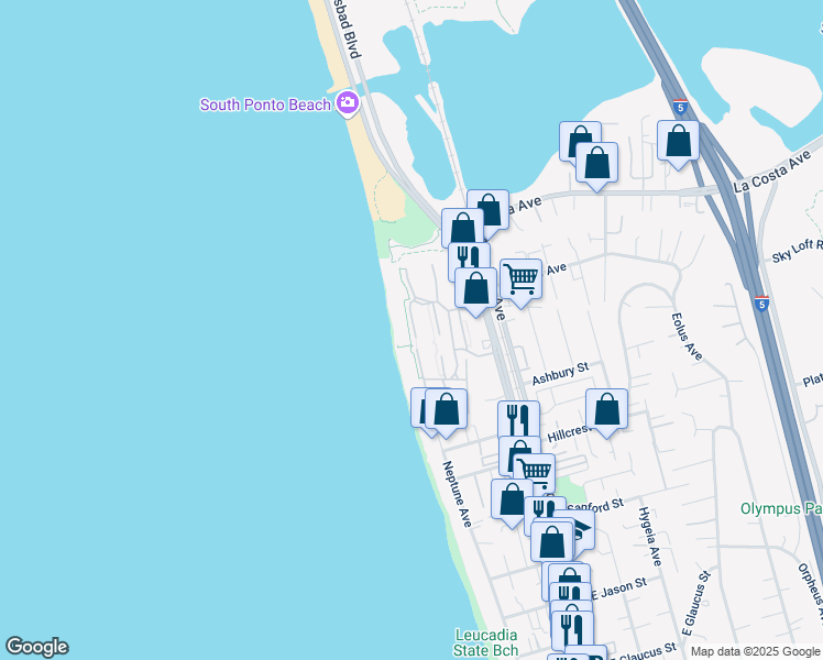 map of restaurants, bars, coffee shops, grocery stores, and more near 1812 Parliament Road in Encinitas