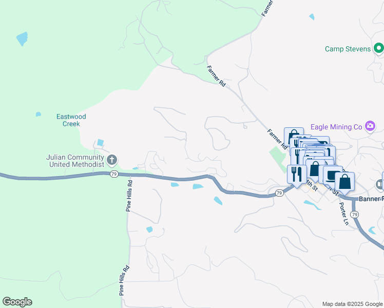 map of restaurants, bars, coffee shops, grocery stores, and more near 2657 Payson Drive in Julian