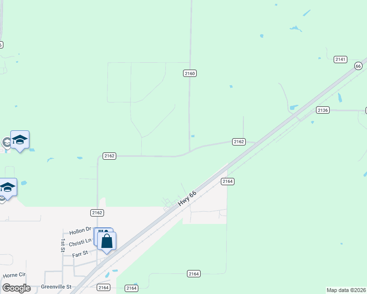map of restaurants, bars, coffee shops, grocery stores, and more near 2160 County Road 2162 in Caddo Mills