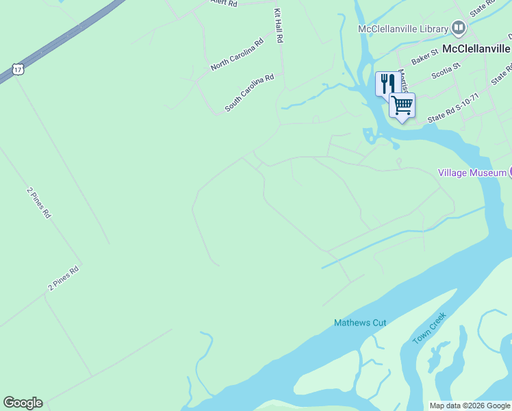 map of restaurants, bars, coffee shops, grocery stores, and more near 3018 Broad Bay Road in McClellanville