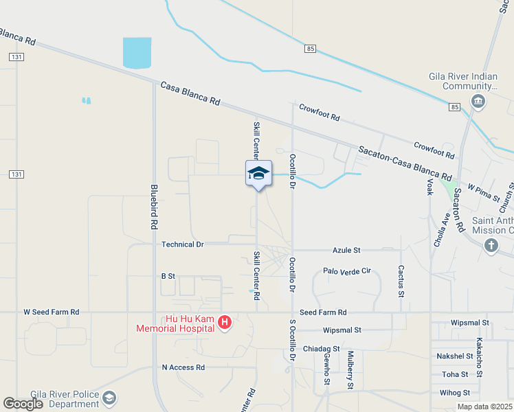 map of restaurants, bars, coffee shops, grocery stores, and more near Skill Center Road in Sacaton