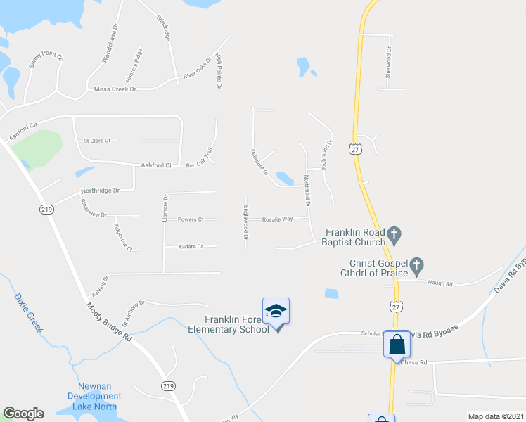 map of restaurants, bars, coffee shops, grocery stores, and more near 108 Rosalie Way in LaGrange