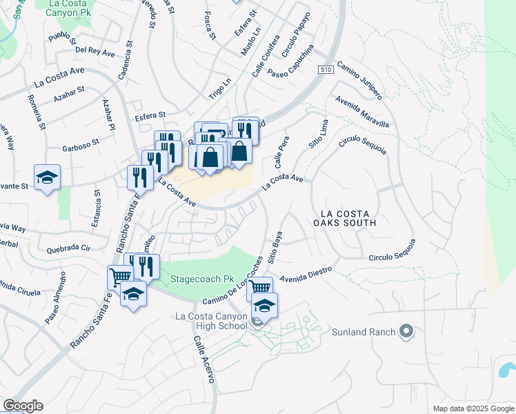map of restaurants, bars, coffee shops, grocery stores, and more near 7704 Caminito Leon in Carlsbad