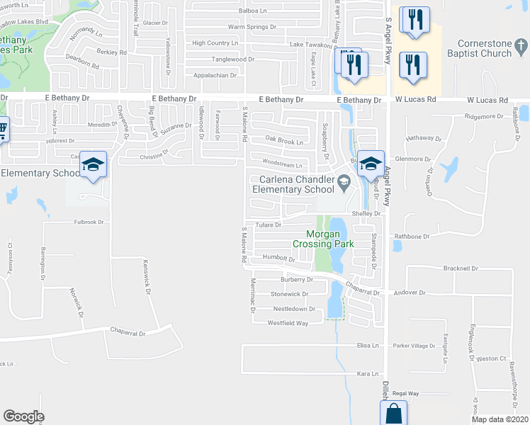 map of restaurants, bars, coffee shops, grocery stores, and more near 1613 Fir Harbor Court in Allen