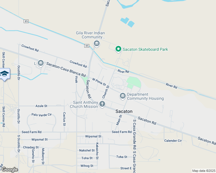 map of restaurants, bars, coffee shops, grocery stores, and more near Church Street in Sacaton