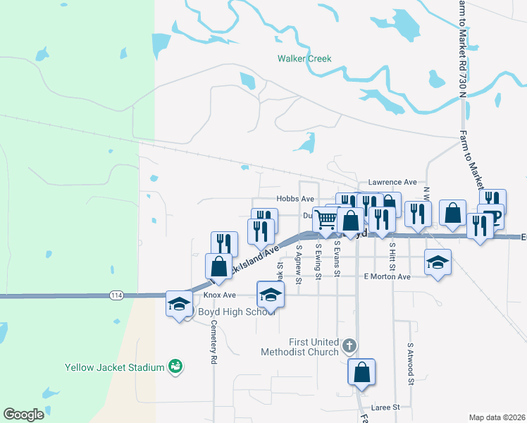 map of restaurants, bars, coffee shops, grocery stores, and more near 100 Agnew Street in Boyd