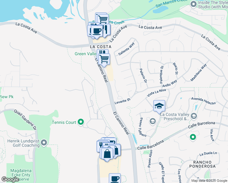 map of restaurants, bars, coffee shops, grocery stores, and more near 7757 Caminito Monarca in Carlsbad