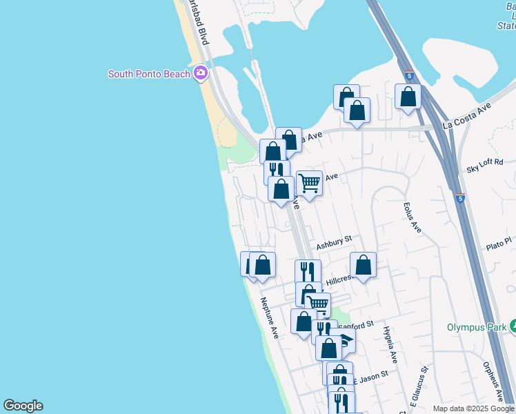 map of restaurants, bars, coffee shops, grocery stores, and more near 1819 Wilton Road in Encinitas