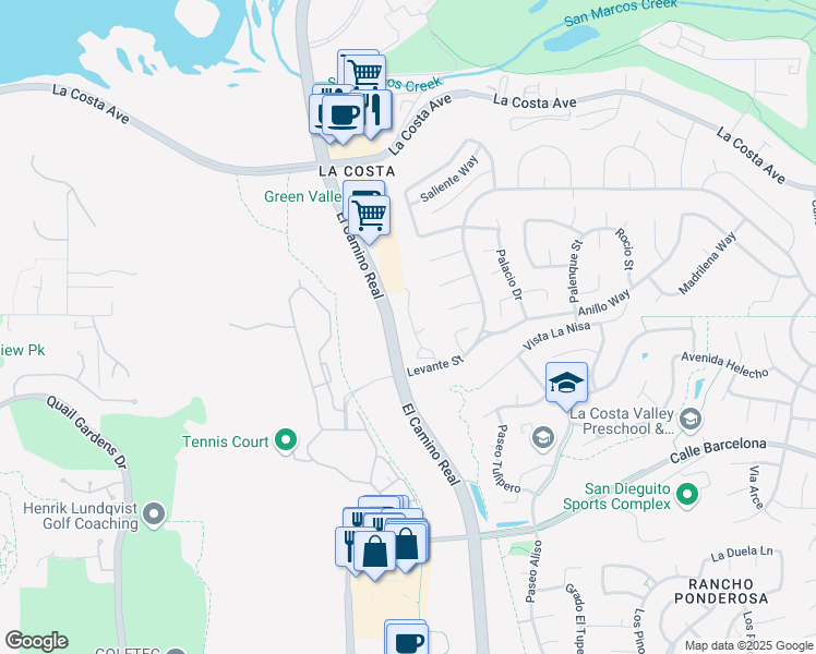 map of restaurants, bars, coffee shops, grocery stores, and more near 7767 Caminito Monarca in Carlsbad