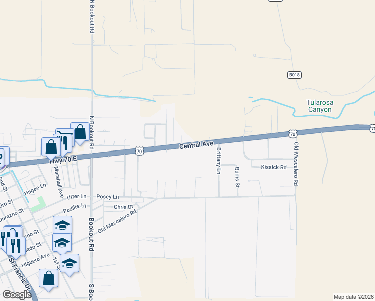 map of restaurants, bars, coffee shops, grocery stores, and more near 1100 Central Avenue in Tularosa