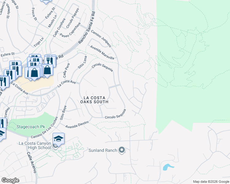 map of restaurants, bars, coffee shops, grocery stores, and more near 7340 Corte Hortensia in Carlsbad