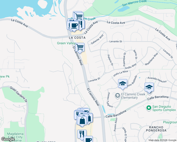 map of restaurants, bars, coffee shops, grocery stores, and more near 7787 Caminito Monarca in Carlsbad