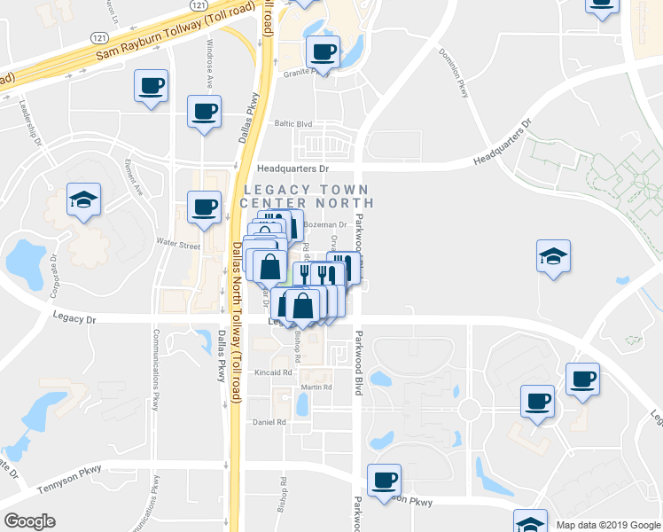 map of restaurants, bars, coffee shops, grocery stores, and more near 5780 Robbie Road in Plano