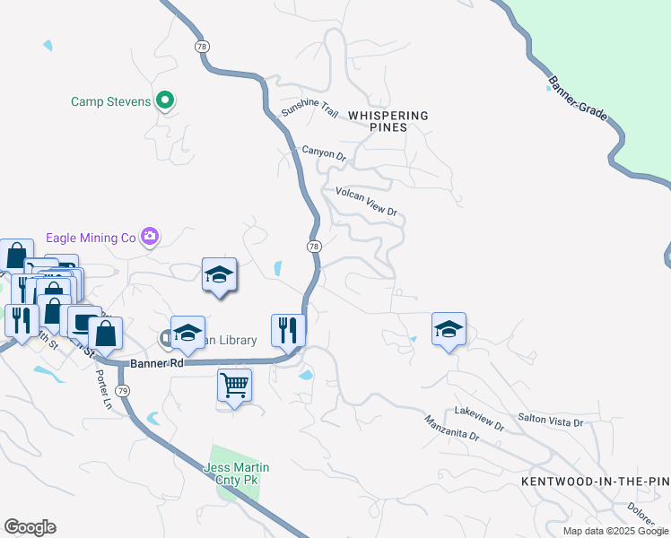 map of restaurants, bars, coffee shops, grocery stores, and more near 2285 Whispering Pines Drive in Julian