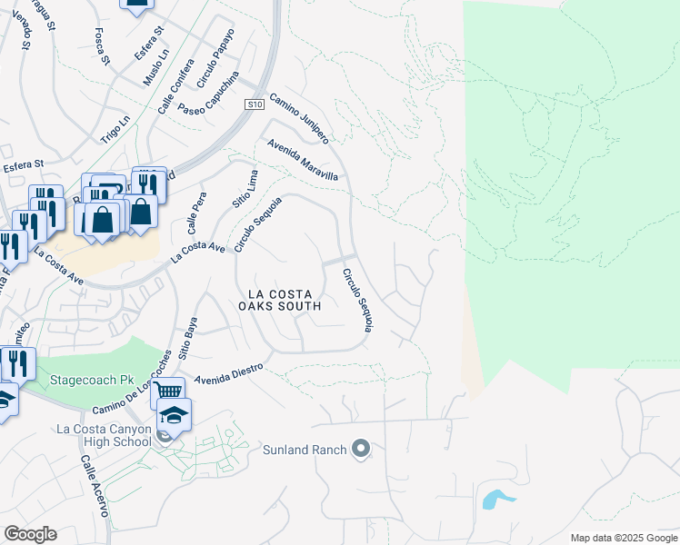 map of restaurants, bars, coffee shops, grocery stores, and more near 7515 Circulo Sequoia in Carlsbad
