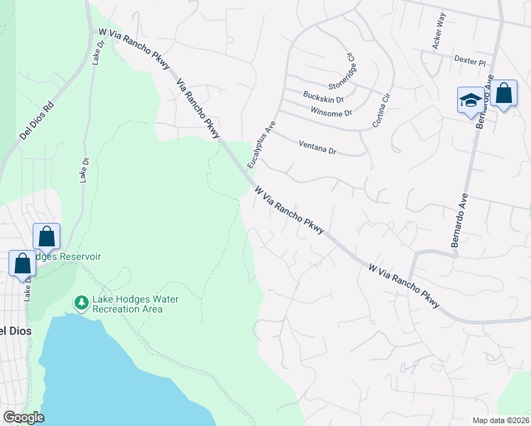 map of restaurants, bars, coffee shops, grocery stores, and more near 1608 Via Rancho Parkway in Escondido