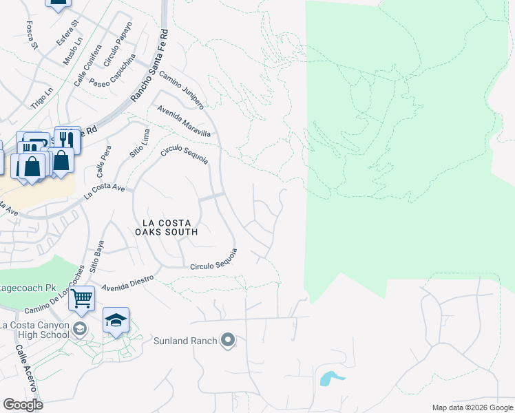 map of restaurants, bars, coffee shops, grocery stores, and more near 7506 Camino Minero in Carlsbad