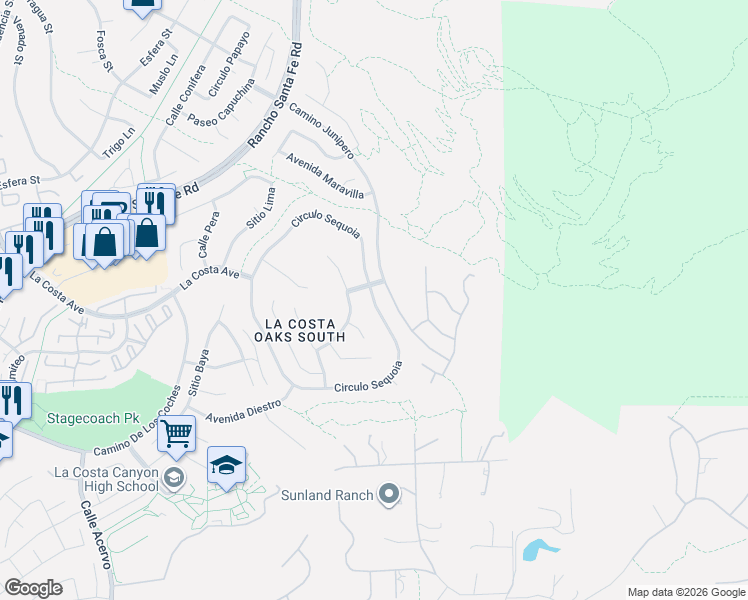 map of restaurants, bars, coffee shops, grocery stores, and more near 7515 Circulo Sequoia in Carlsbad