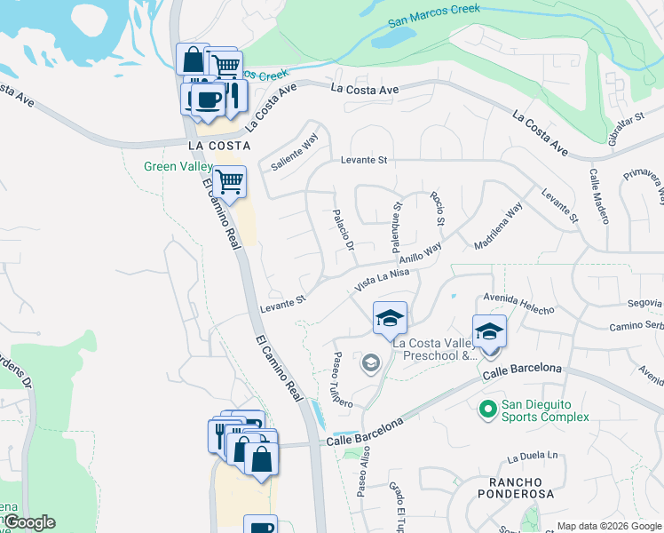 map of restaurants, bars, coffee shops, grocery stores, and more near 2062 Cumbre Court in Carlsbad